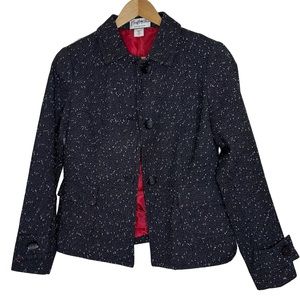 Vtg Mary McFadden Jacket Black Tweed Red Lining Dark Academia Old Money Size 6